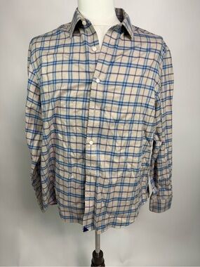 UNTUCKit Beige Plaid Button-Down Shirt with Blue Grid